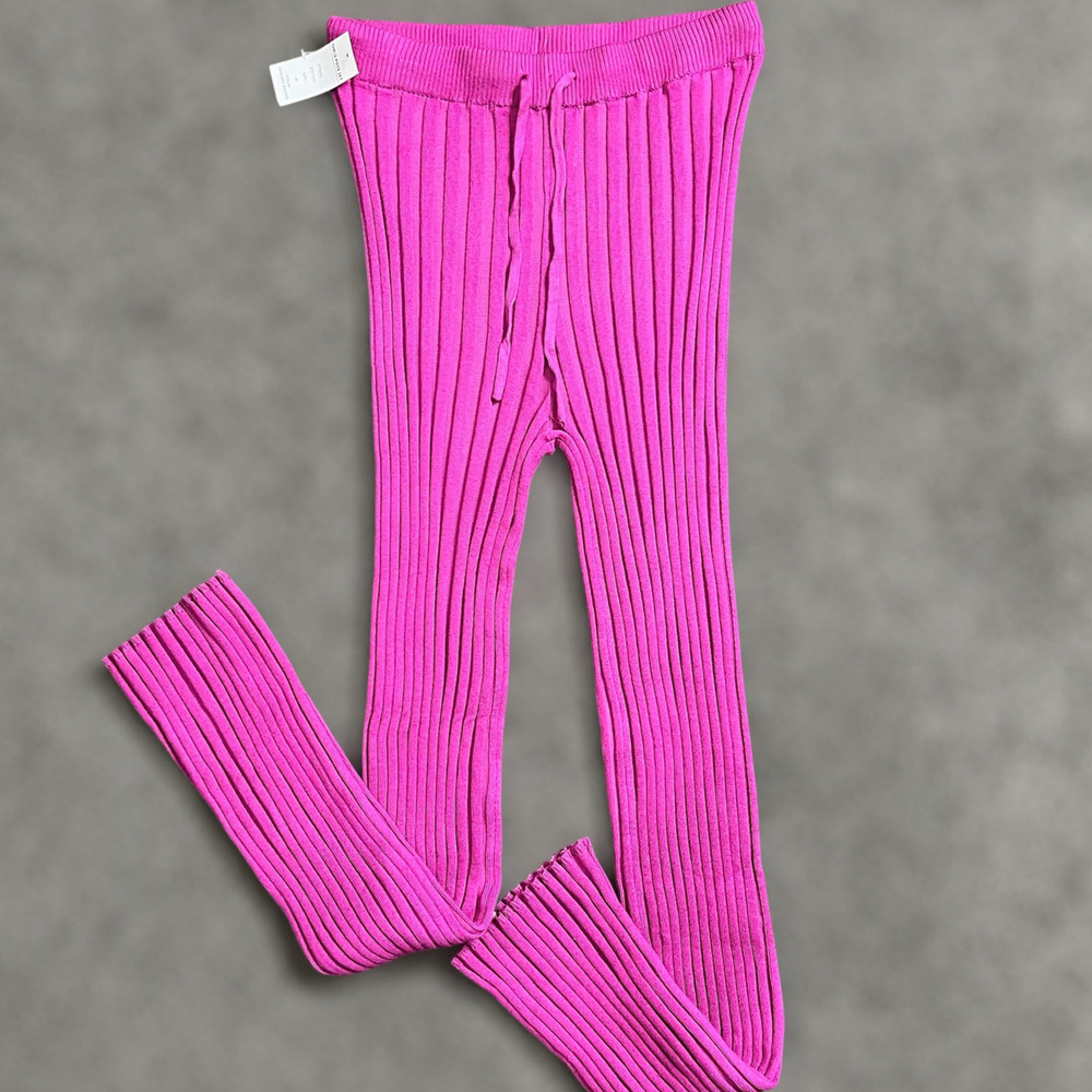 Pink Rose Sweater Pants Womens XS Orchid Ribbed Knit Beach Cozy Lounge Leisure